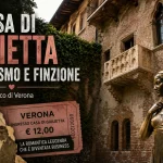 Copertina editoriale dedicata alla Casa di Giulietta di Verona con il celebre balcone, la statua di Giulietta e riferimenti al turismo romantico.