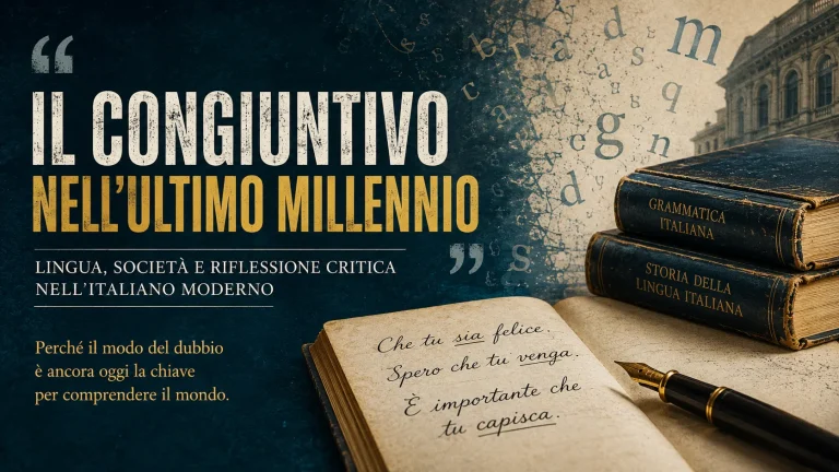 Testo in italiano dedicato alla crisi del congiuntivo e all’evoluzione della lingua italiana moderna.